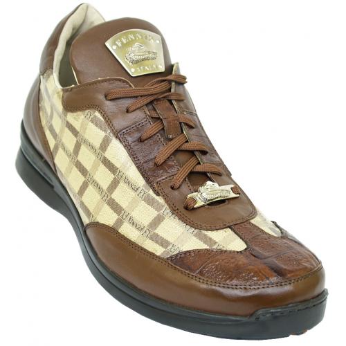 Fennix “3183” Taupe/Cream Genuine Alligator/ Fennix Leather in Engraved Leather Sneakers